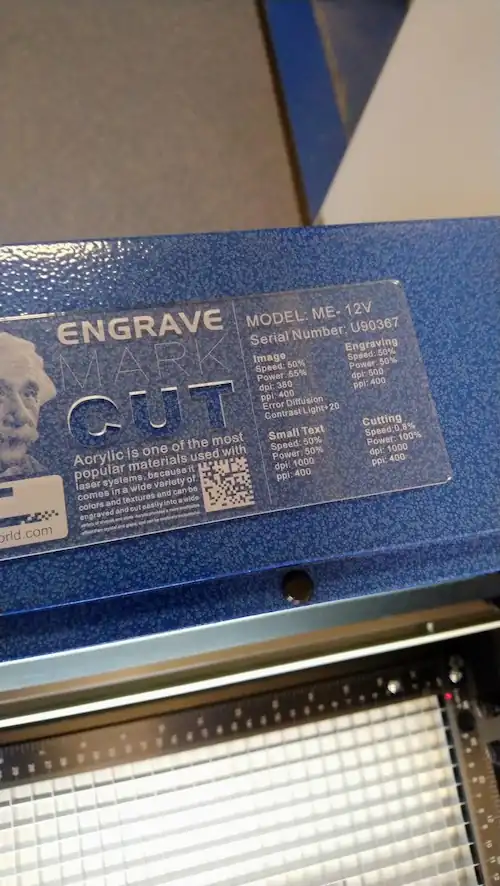 GCC Mercury 3 12 watt laser engraving example